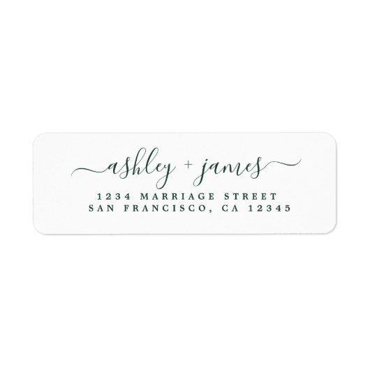 緑のエレガントスクリプ結婚ト差出人住所 ラベル (正面)