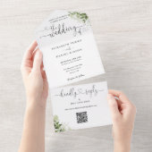 緑のエレガントハートQRコード結婚 オールインワン招待状 (貼ってはがせる)