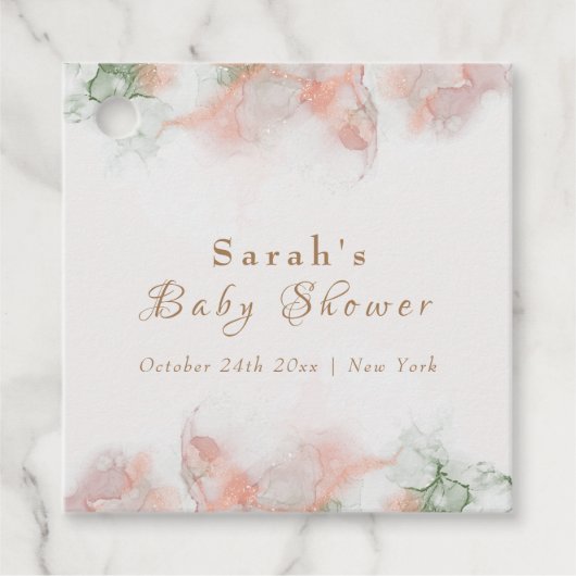 緑のエレガントピンクの水の色の瑪瑙ベビーシャワー フェイバータグ (正面)