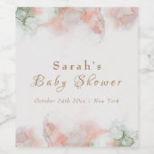 緑のエレガントピンクの水の色の瑪瑙ベビーシャワー ワインラベル (シングルラベル)