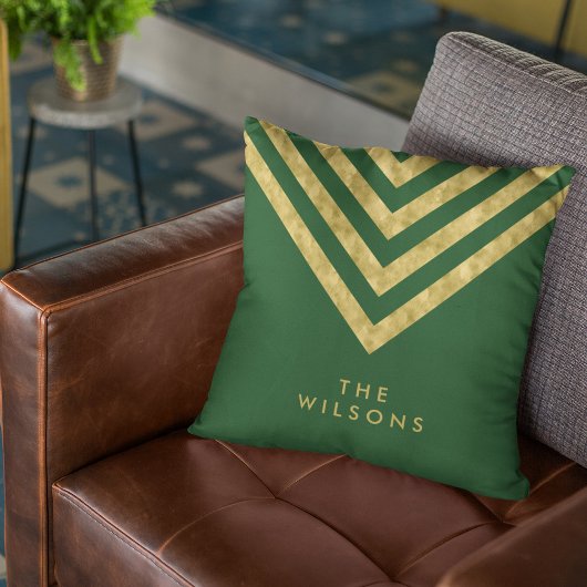 緑のエレガントファミリ名シェブロンパターン クッション
