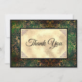 緑のエレガントフローラフェイク金ゴールド サンキューカード (正面)