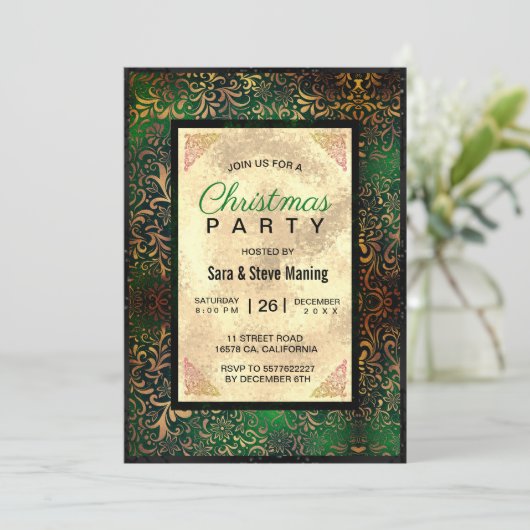 緑のエレガントフローラフェイク金ゴールド 招待状 (スタンド正面)