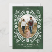 緑のエレガントフローラフォトクリスマス シーズンカード (正面)