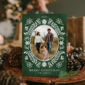 緑のエレガントフローラフォトクリスマス シーズンカード