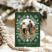 緑のエレガントフローラフォトクリスマス シーズンカード