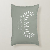 緑のエレガントフローラモダンモノグラムファミリ名 アクセントクッション (正面(垂直))