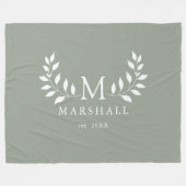 緑のエレガントフローラモダンモノグラムファミリ名 フリースブランケット (正面(横))