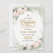 緑のエレガントフローラヴィンテージ水の色の洗礼 招待状 (正面)