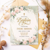 緑のエレガントフローラヴィンテージ水の色の洗礼 招待状