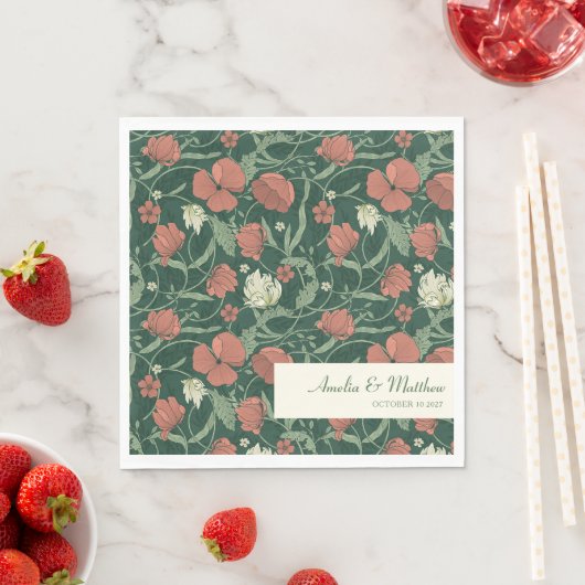 緑のエレガントフローラ素朴カスタムウェディング スタンダードランチョンナプキン (インサイチュ)