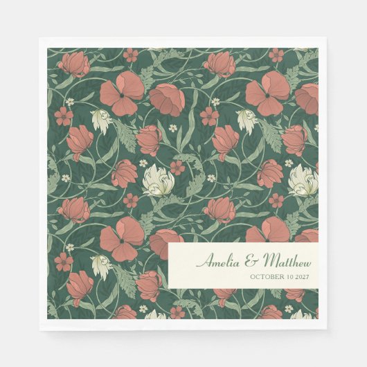 緑のエレガントフローラ素朴カスタムウェディング スタンダードランチョンナプキン (正面)