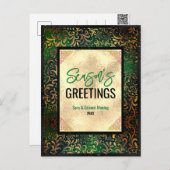 緑のエレガントフローラ金ゴールドクリスマスの新年 ポストカード (正面/裏面)