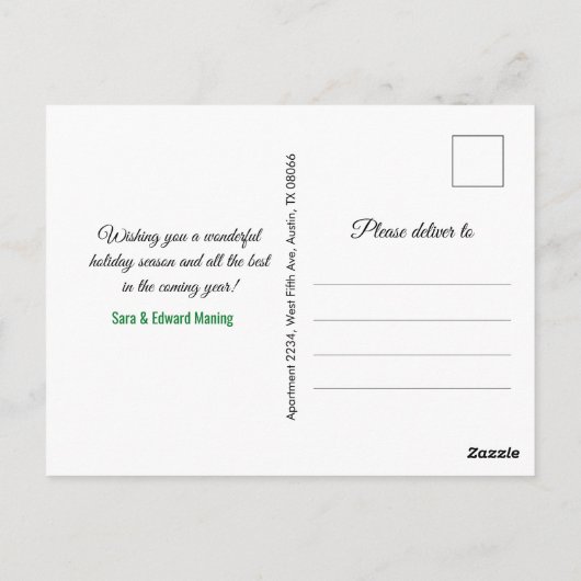 緑のエレガントフローラ金ゴールドクリスマスの新年 ポストカード (裏面)