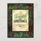 緑のエレガントフローラ金ゴールドクリスマスの新年 ポストカード (正面)