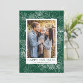 緑のエレガントポインセチアと松の円錐写真 シーズンカード (スタンド正面)