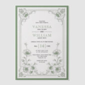 緑のエレガントヴィンテージフローラフレ結婚ーム ベラム紙招待状 (正面)