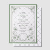 緑のエレガントヴィンテージフローラフレ結婚ーム ベラム紙招待状 (オフセット (招待状))