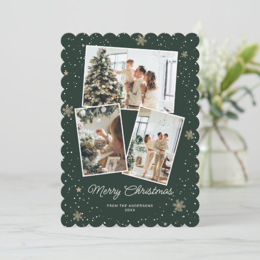 緑のエレガント写真コラージュのメリークリスマスカード シーズンカード (スタンド正面)