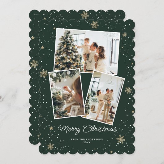 緑のエレガント写真コラージュのメリークリスマスカード シーズンカード (正面/裏面)