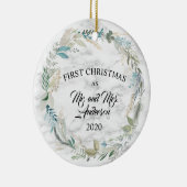 緑のエレガント初めてのクリスマス大結婚した理石 セラミックオーナメント (右)