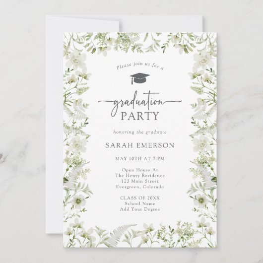 緑のエレガント卒業 招待状 (正面)