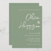 緑のエレガント台本を一つ結婚で 招待状 (正面/裏面)