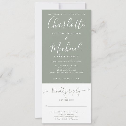 緑のエレガント台本を一つ結婚で 招待状 (正面)