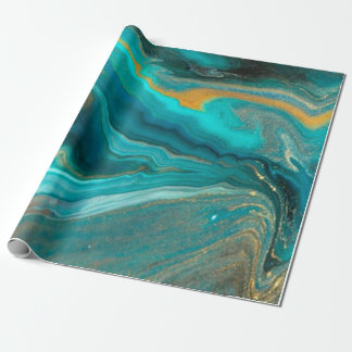 緑のエレガント大理石と金ゴールド線 ラッピングペーパー