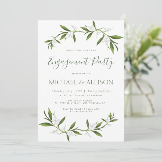 緑のエレガント婚約パーティの招待 招待状 (スタンド正面)