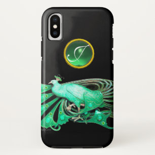 緑のエレガント孔雀、玉モノグラム iPhone XSケース