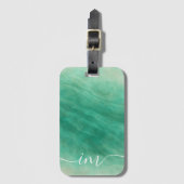 緑のエレガント抽象芸術大理石イニシャル- ラゲッジタグ (正面縦)
