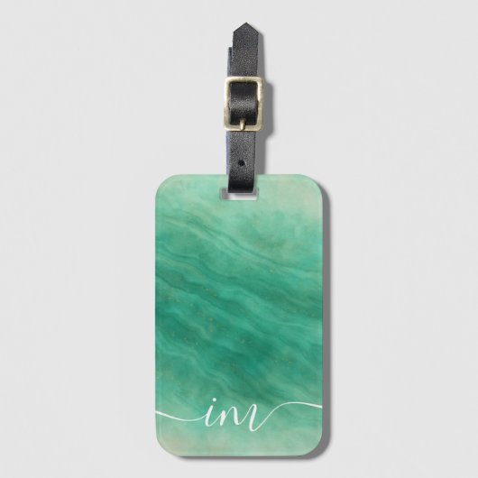 緑のエレガント抽象芸術大理石イニシャル- ラゲッジタグ (正面縦)
