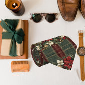 緑のエレガント格子模様の赤いポインセチアのクリスマス ネクタイ