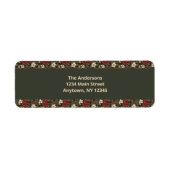 緑のエレガント格子模様の赤いポインセティアスのクリスマスラブ ラベル (正面)