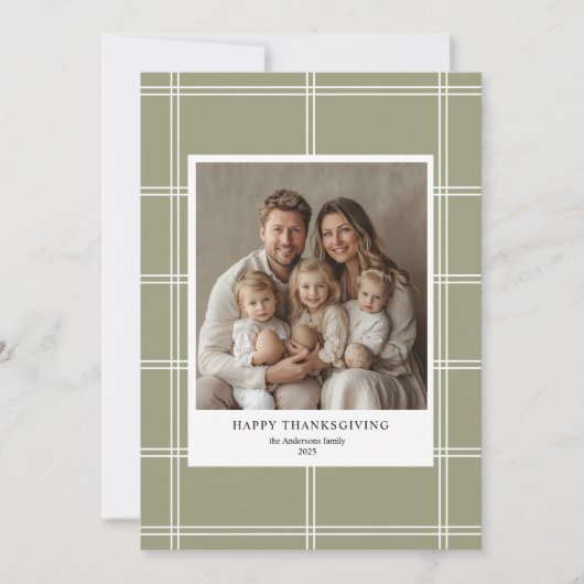 緑のエレガント格子縞の家族の写真感謝祭 招待状 (正面)