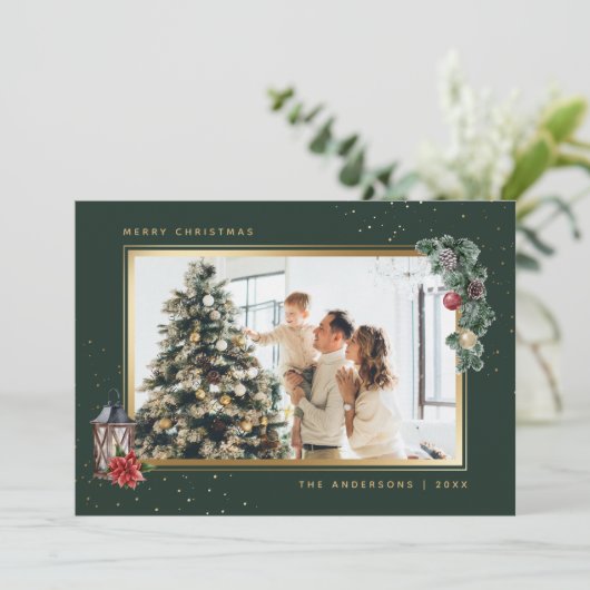 緑のエレガント水彩写真クリスマスカード シーズンカード (スタンド正面)