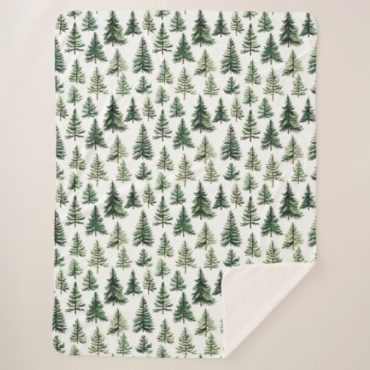 緑のエレガント水彩松の木模様 シェルパブランケット (正面)