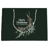 緑のエレガント水彩植物性クリスマス ラージペーパーバッグ (正面)