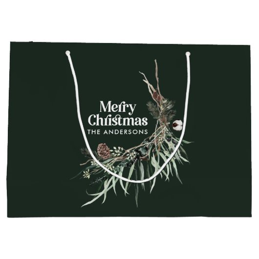 緑のエレガント水彩植物性クリスマス ラージペーパーバッグ (裏面)