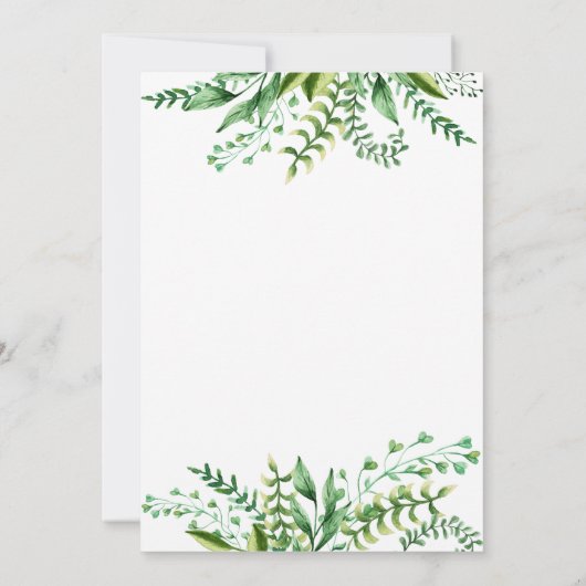 緑のエレガント水彩植物性ベビーシャワー 招待状 (裏面)