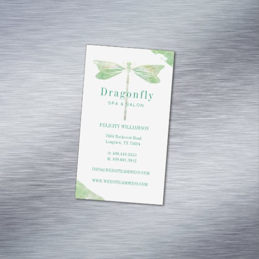 緑のエレガント水彩洗いトンボ・ロゴ マグネット名刺 (インサイチュ)
