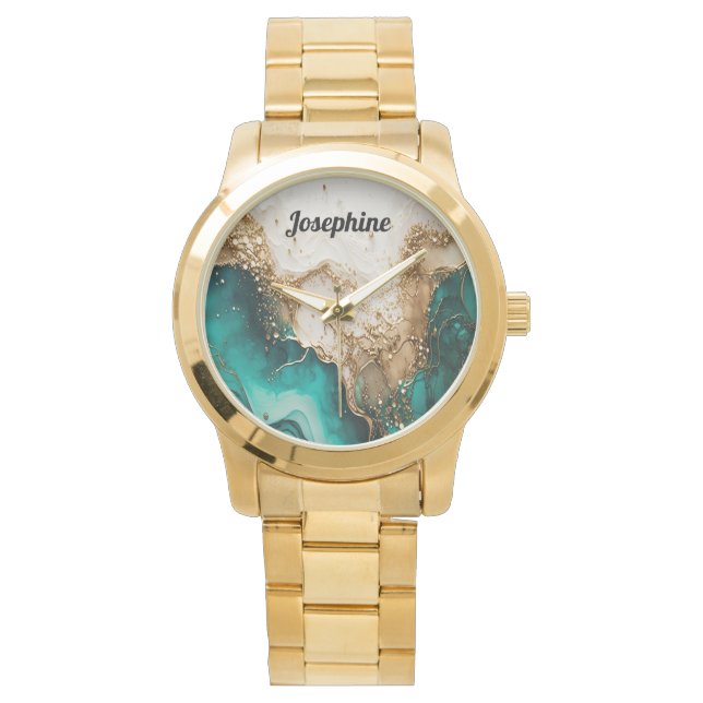 緑のエレガント白いグリッターをパーソナライスタイリッシュズ 腕時計 (正面)