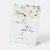 緑のエレガント白いバラのカードとギフト 台座サイン (正面)
