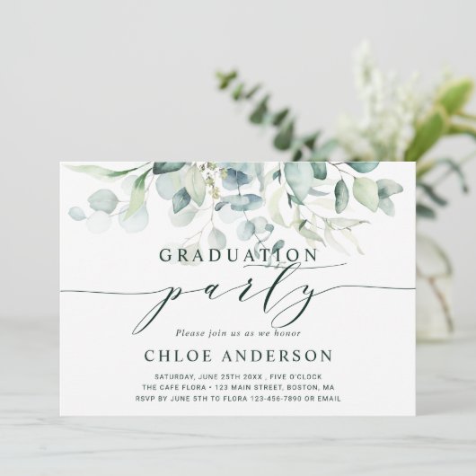 緑のエレガント紅葉の卒業パーティー写真 招待状 (スタンド正面)