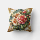 緑のエレガント背景と金ゴールドトリムを持つバラ クッション (裏面)