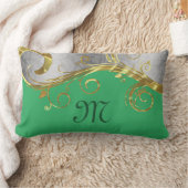 緑のエレガント背景を持つ金ゴールドと銀の渦巻き旋回 ランバークッション (ブランケット)