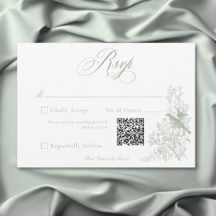 緑のエレガント自然の鳥の結婚QR 出欠カード