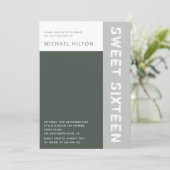 緑のエレガント色ブロックの少年sweet sixteen 招待状 (スタンド正面)