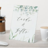 緑のエレガント葉のウェディングカードとギフト 台座サイン (インサイチュ)